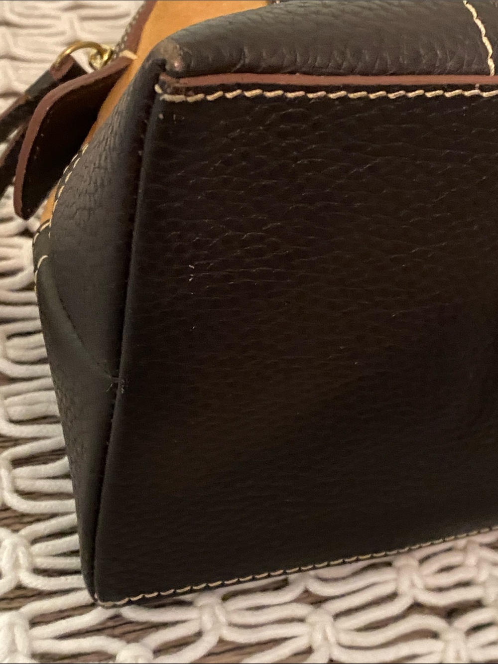 Dooney & Bourke Style Two-Tone Tan and Brown Leather Satchel Handbag Vintage - Picture 12 of 17